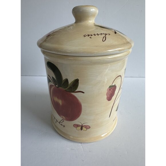 Pier 1 Provence‎ Large 10 in Cookie Jar Canister w/ Lid Fruit Pattern Farmlife - Picture 1 of 11